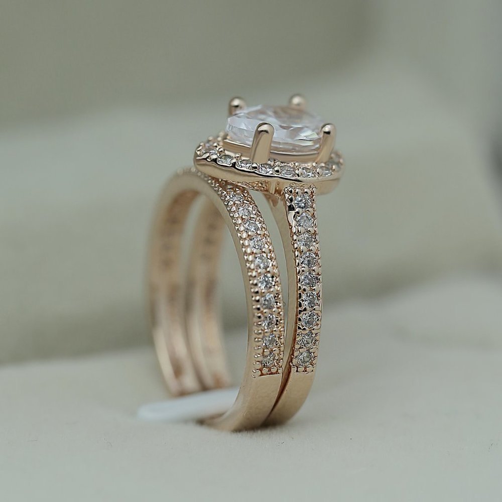 Elegant Beautiful Pear Micro Pave Water Drop Rose Gold Ring Set Womenv 27$
